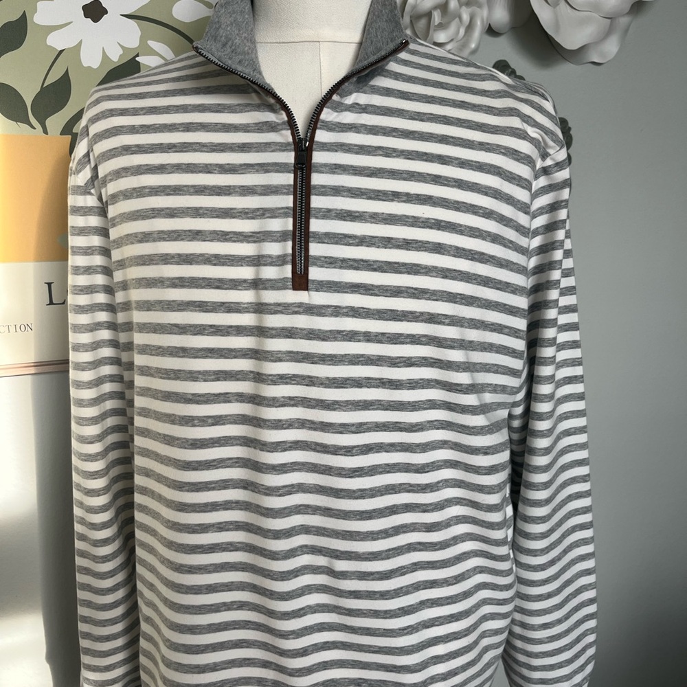 Polo Ralph Lauren Gray and White Striped Zip-Up Sweater